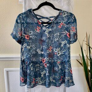 Cato Floral Sheer Blouse | Cuffed Sheer pullover Top